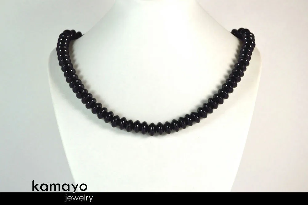 BLACK ONYX NECKLACE - Roundel Beads - Men's Choker or Princess Necklace for Women