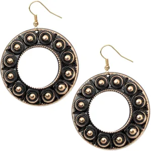 Black Round Spotted Metal Earrings