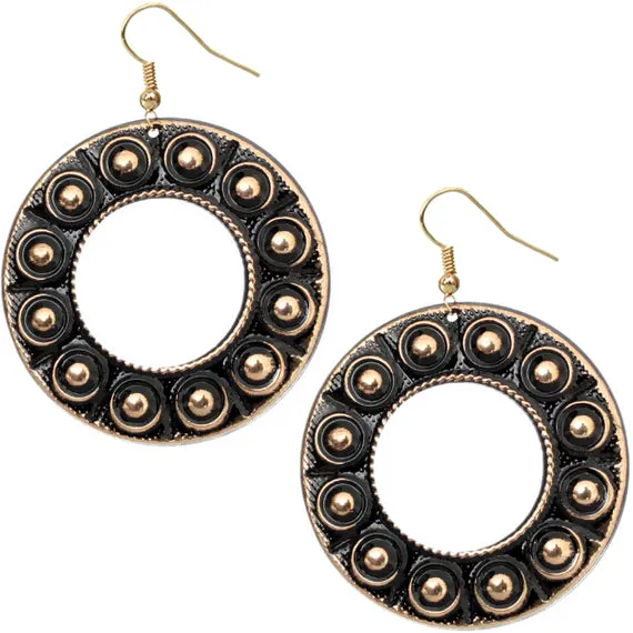 Black Round Spotted Metal Earrings