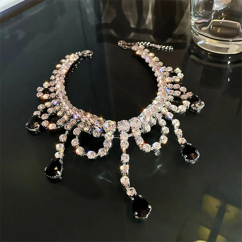 Black Water Drop Crystal Choker Necklace