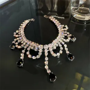 Black Water Drop Crystal Choker Necklace
