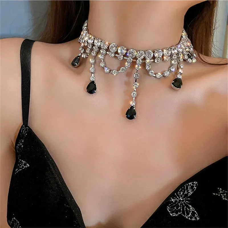 Black Water Drop Crystal Choker Necklace