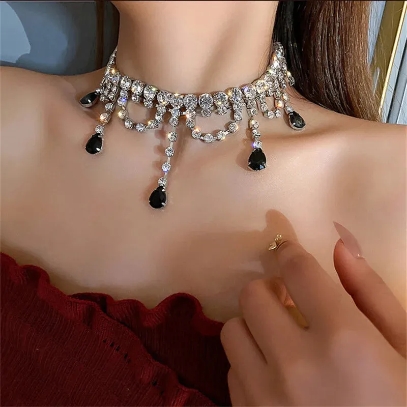 Black Water Drop Crystal Choker Necklace