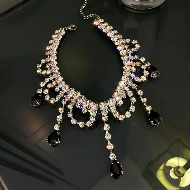 Black Water Drop Crystal Choker Necklace