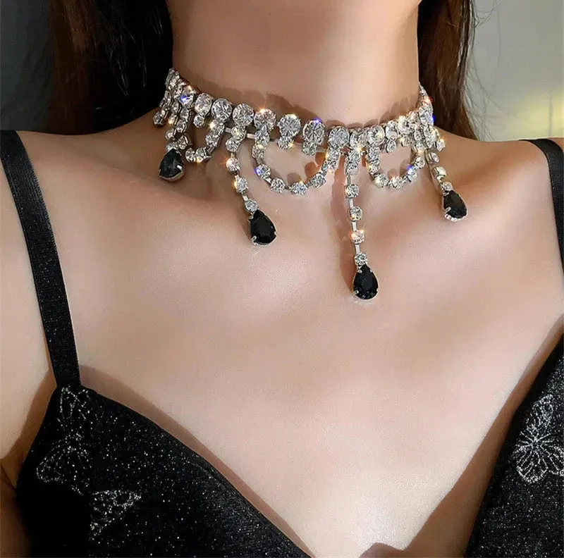 Black Water Drop Crystal Choker Necklace
