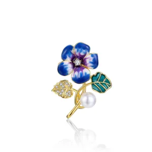 Blue and Purple Hydrangea Pearl Brooch