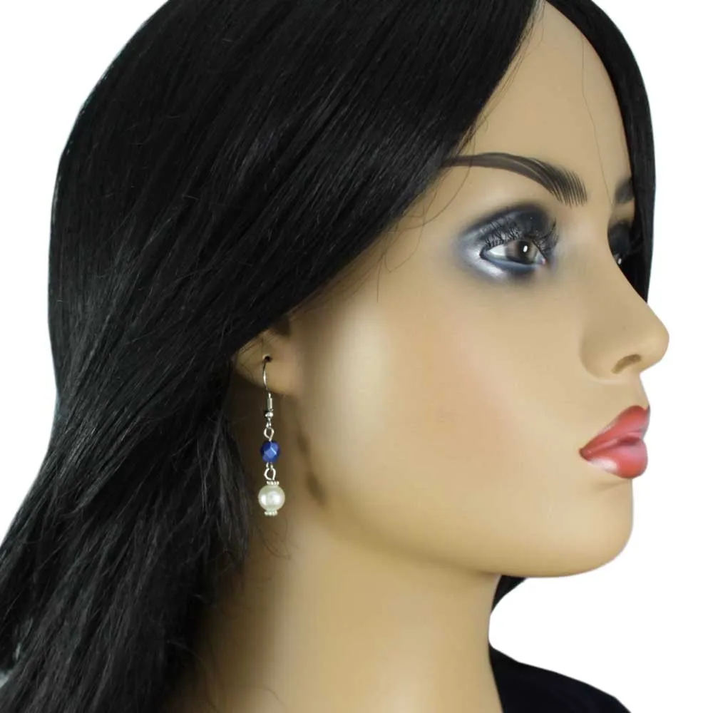 Blue Crystal Cross Necklace and Pierced Earring Set - PT723BL