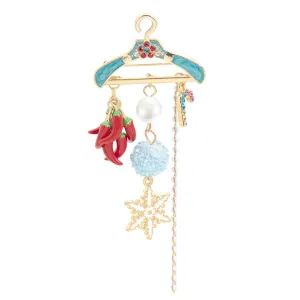 Blue Cubic Zirconia & Pearl 18K Gold-Plated Hanger Snowflake Pepper Brooch