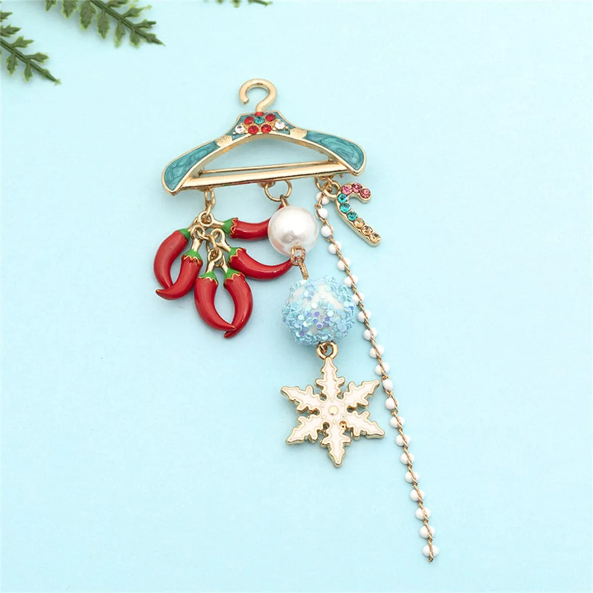 Blue Cubic Zirconia & Pearl 18K Gold-Plated Hanger Snowflake Pepper Brooch