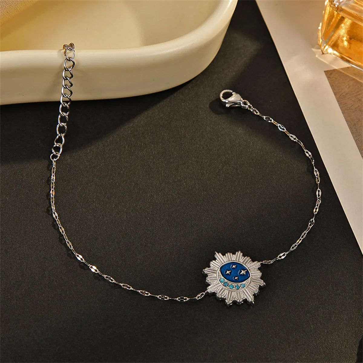 Blue Enamel & Silver-Plated Celestial Charm Bracelet