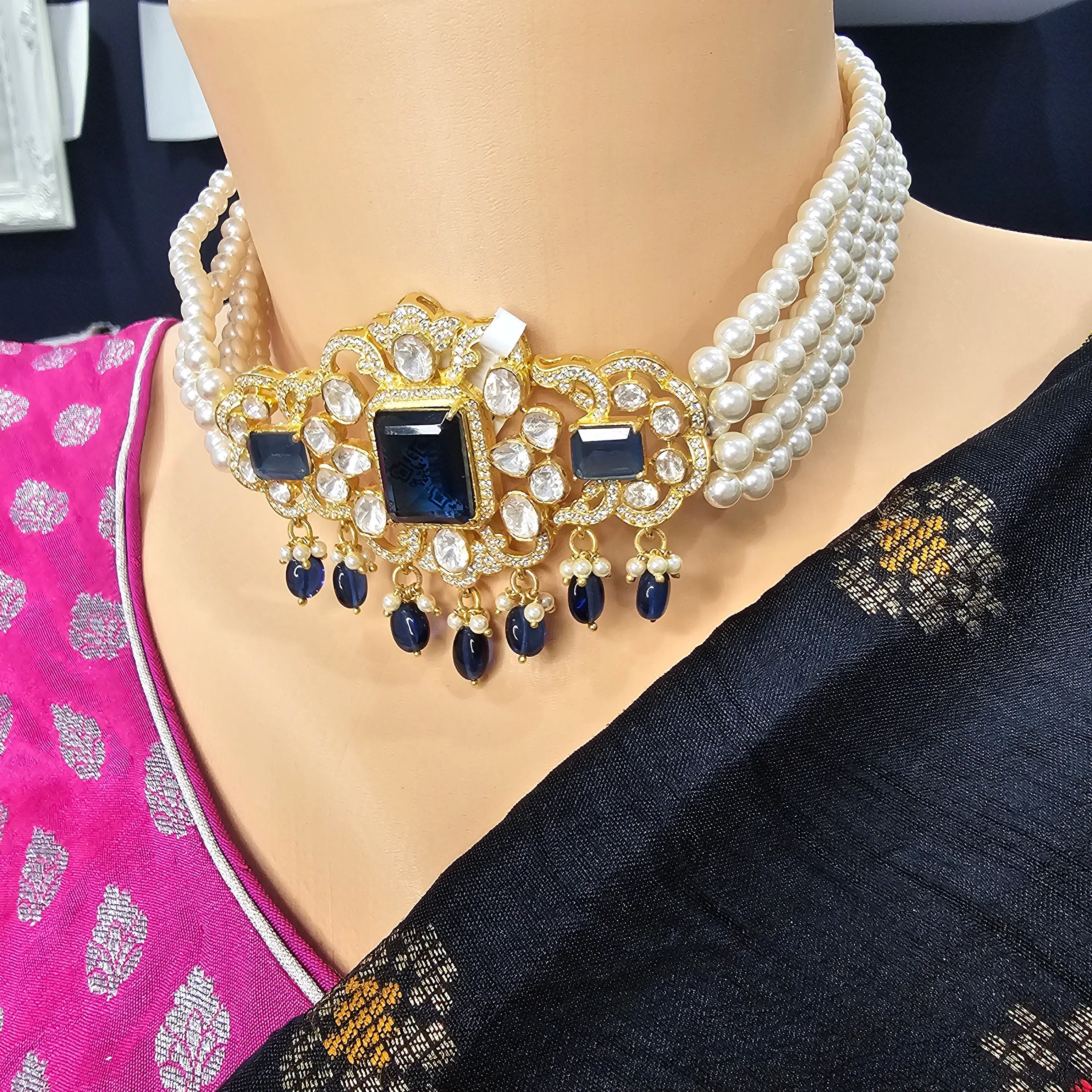 Blue Moissanite choker set