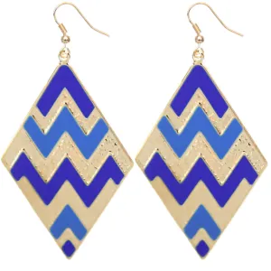 Blue Zigzag Inverted Triangle Drop Earrings