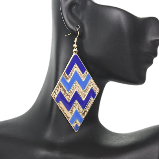 Blue Zigzag Inverted Triangle Drop Earrings