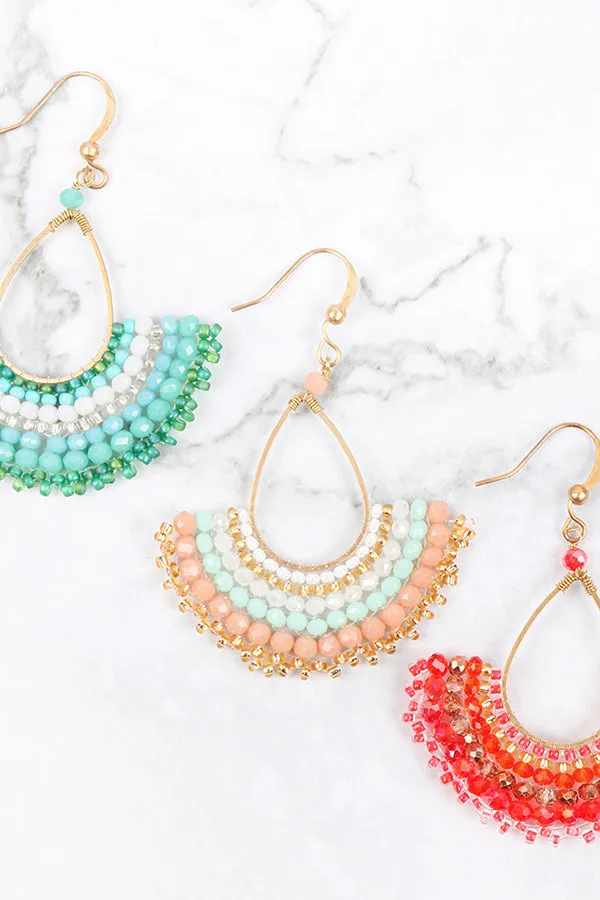 BOHEMIAN TEARDROP FAN MIX BEADS FISH HOOK EARRINGS