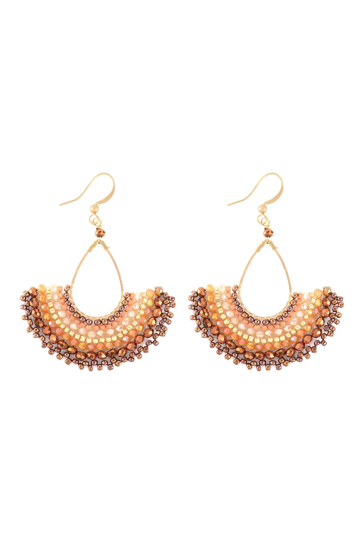 BOHEMIAN TEARDROP FAN MIX BEADS FISH HOOK EARRINGS