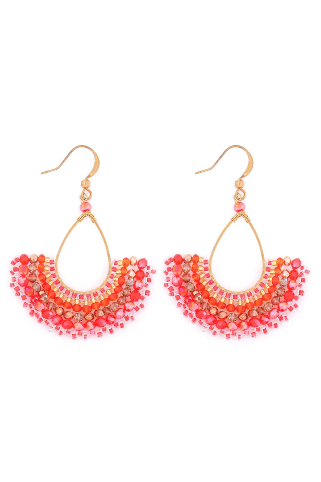 BOHEMIAN TEARDROP FAN MIX BEADS FISH HOOK EARRINGS