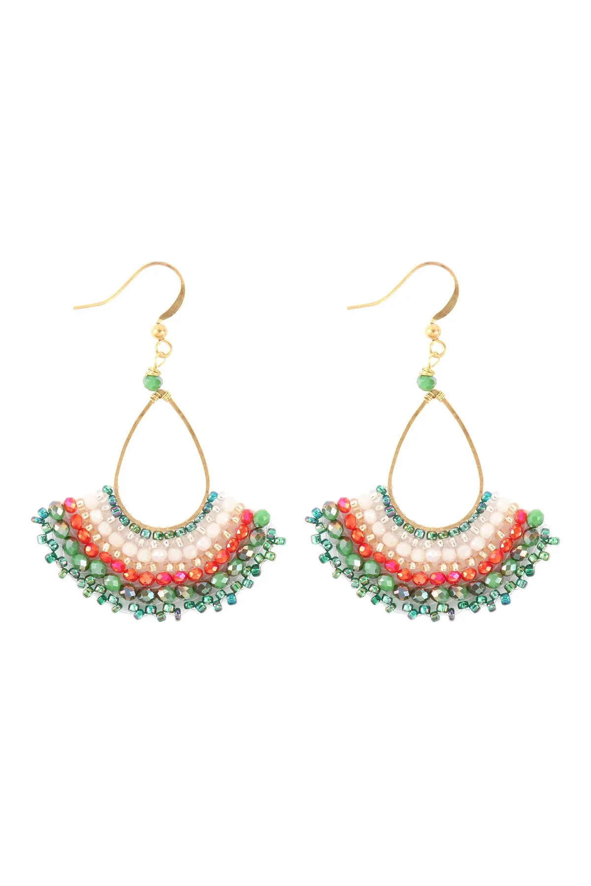 BOHEMIAN TEARDROP FAN MIX BEADS FISH HOOK EARRINGS