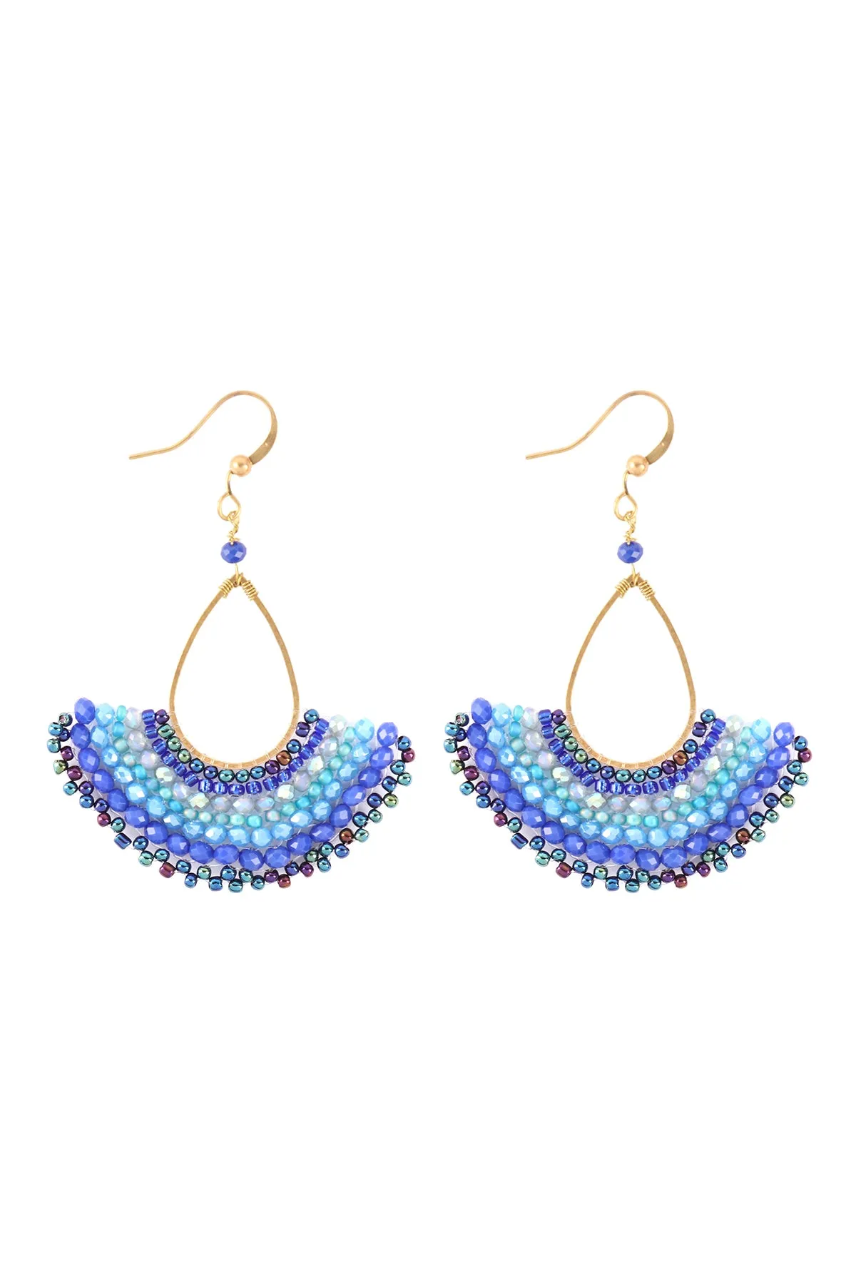 BOHEMIAN TEARDROP FAN MIX BEADS FISH HOOK EARRINGS