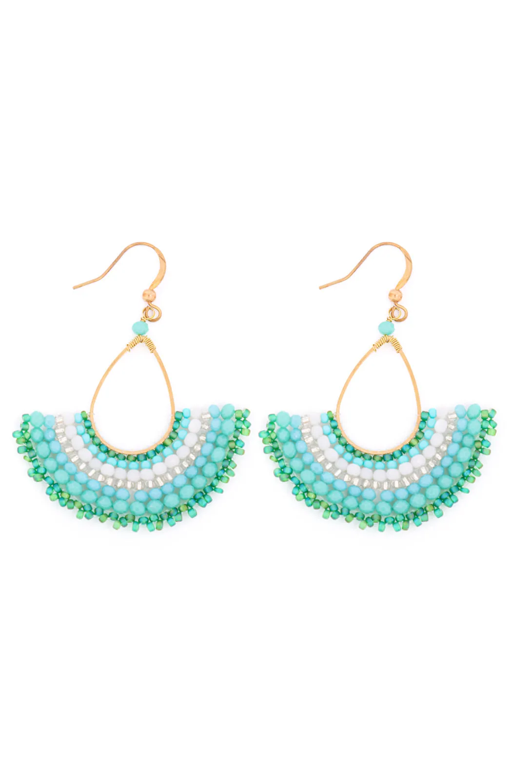 BOHEMIAN TEARDROP FAN MIX BEADS FISH HOOK EARRINGS