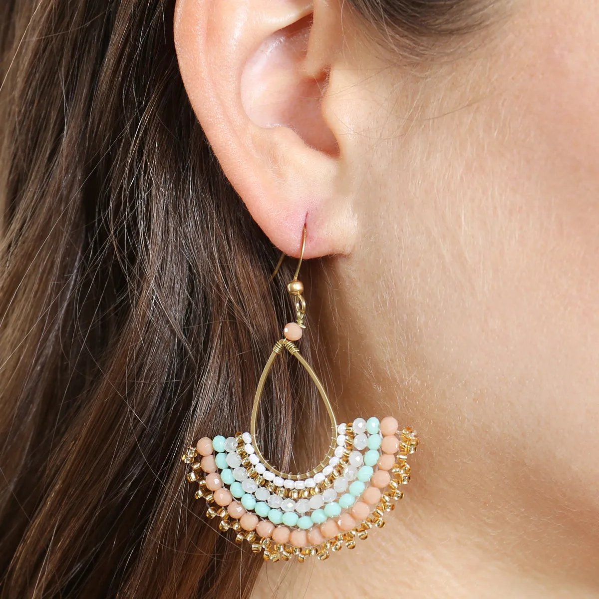 BOHEMIAN TEARDROP FAN MIX BEADS FISH HOOK EARRINGS