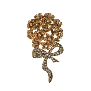 Bouquet of Posies Brooch, Gold Tone, Rhinestones, Bow