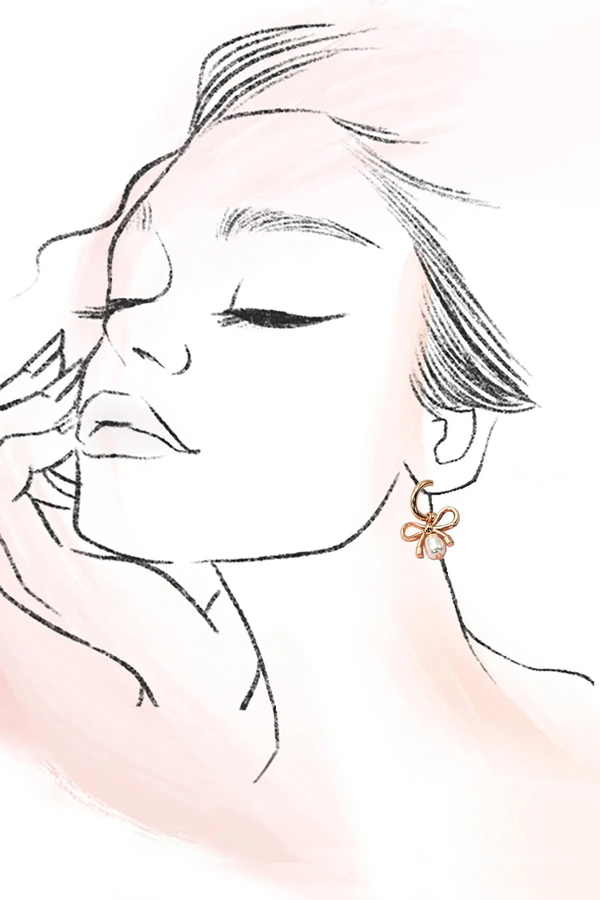 BOW PEARL DROP MINI HOOP EARRINGS