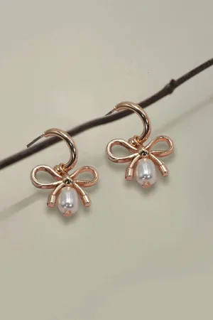 BOW PEARL DROP MINI HOOP EARRINGS