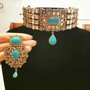 Bridal Choker Necklace with Turquoise Stones #J4165