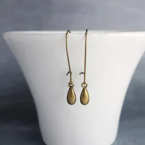 Bronze Drop Earrings, small drop earring, brass teardrop earring, simple teardrop earring, little brass drop earring, latching kidney hook