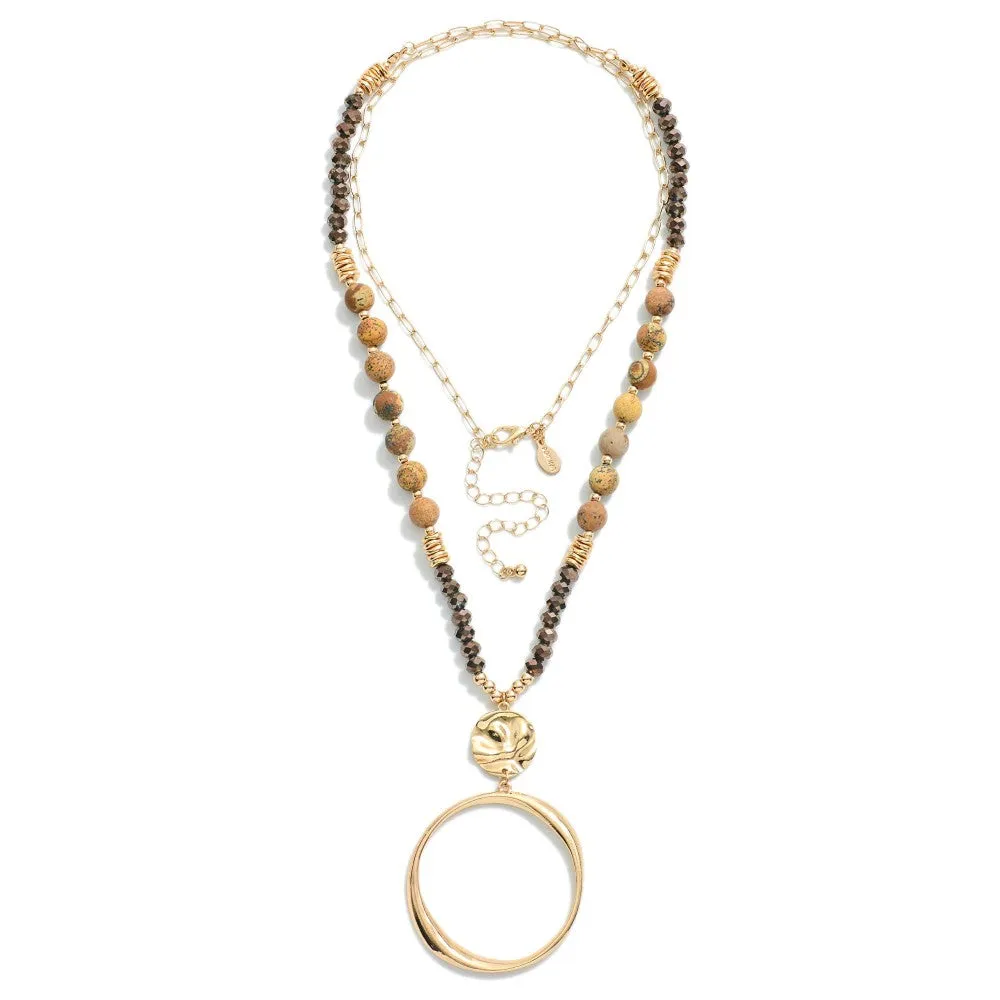 Brown Beaded Tapered Hoop Necklace