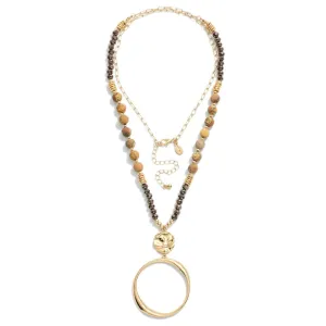 Brown Beaded Tapered Hoop Necklace