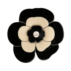 Camellia Large Pearl Black Ivory Brooch