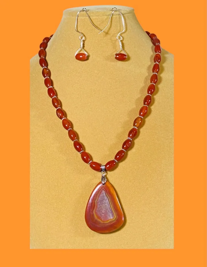 Carnelian Pendant and Earrings. #21034