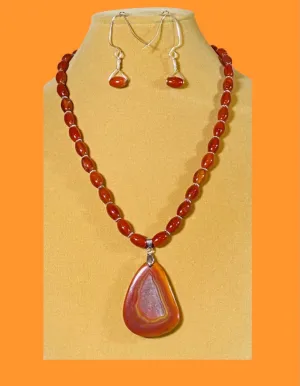 Carnelian Pendant and Earrings. #21034