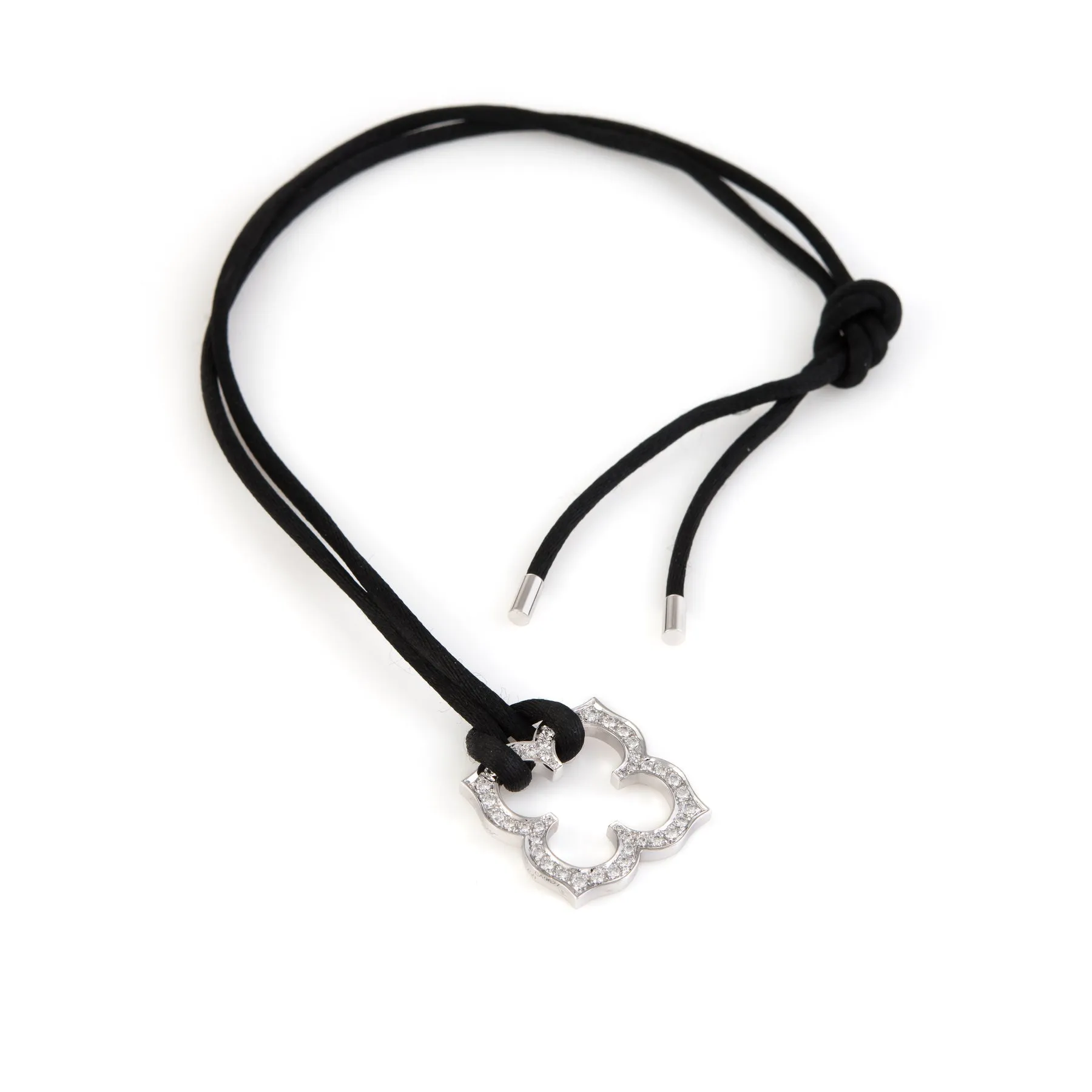 Cartier Hindu Diamond Necklace Estate 18k White Gold Black Silk Cord Jewelry