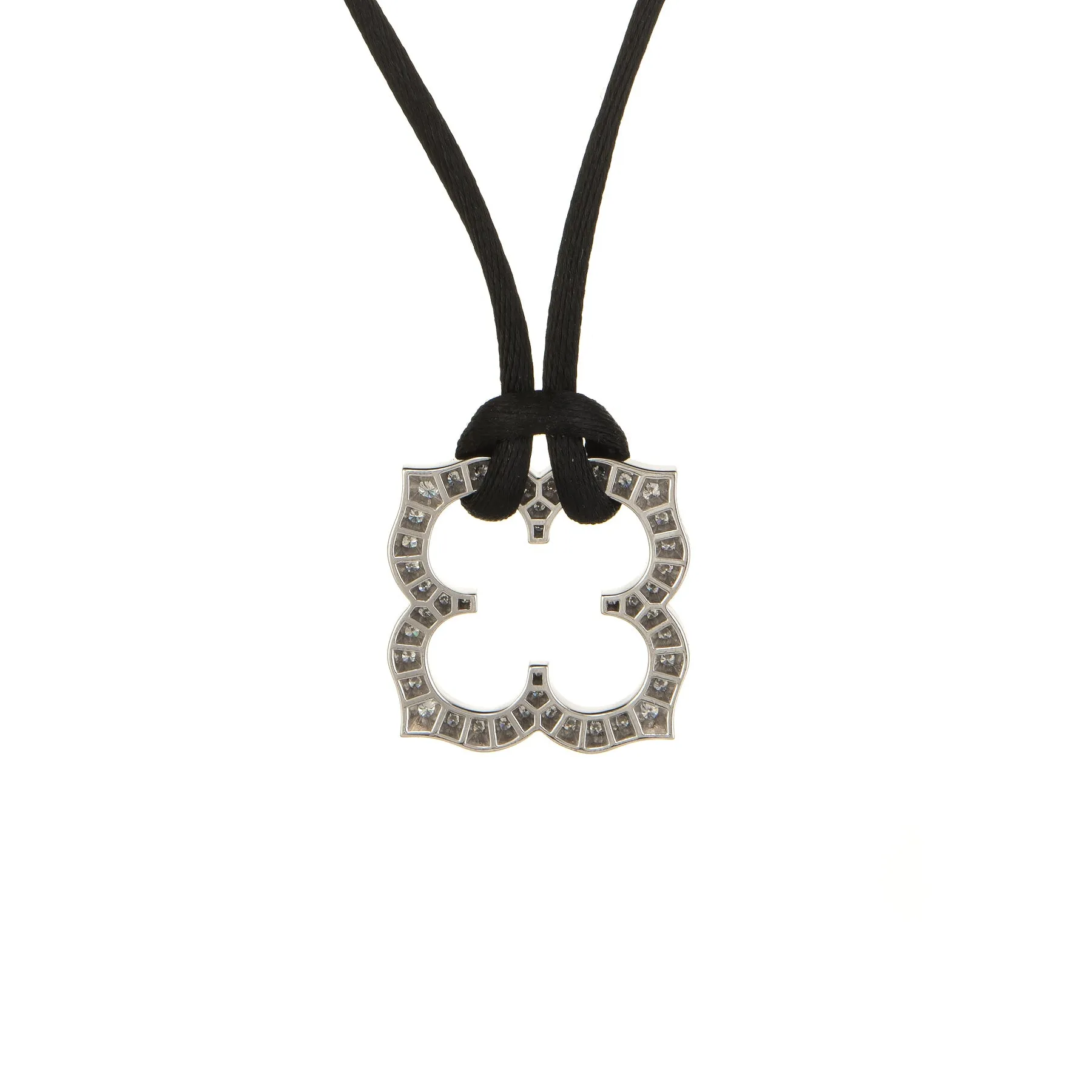 Cartier Hindu Diamond Necklace Estate 18k White Gold Black Silk Cord Jewelry