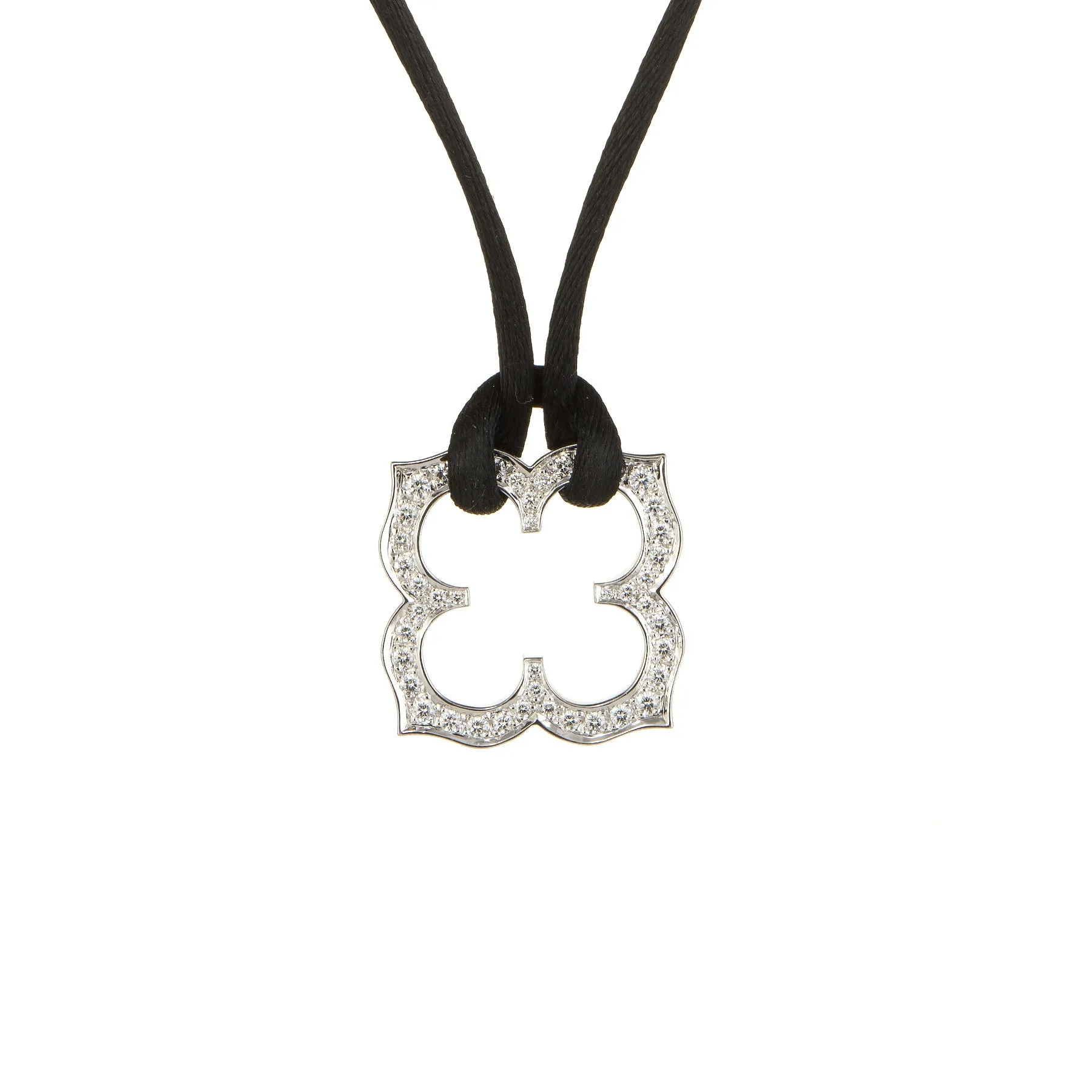 Cartier Hindu Diamond Necklace Estate 18k White Gold Black Silk Cord Jewelry