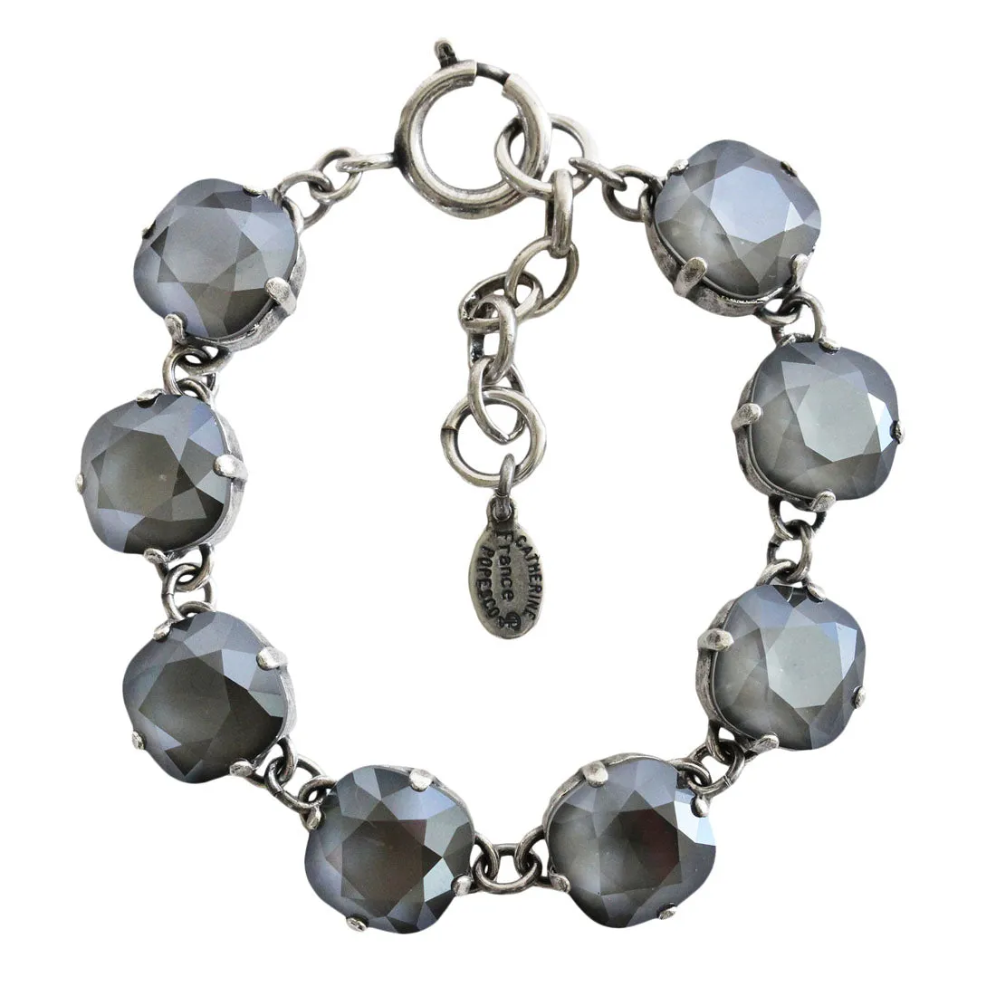 Catherine Popesco Sterling Silver Plated Crystal Round Bracelet, 1696 Dark Gray