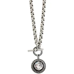 Catherine Popesco Sterling Silver Plated Round Crystal Border Pendant Necklace, 17" 1492 Clear