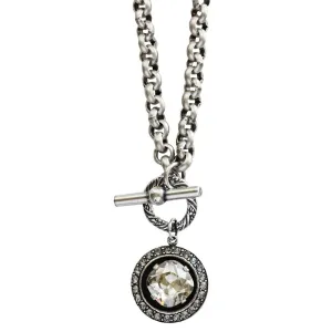 Catherine Popesco Sterling Silver Plated Round Crystal Border Pendant Necklace, 17" 1492 Shade