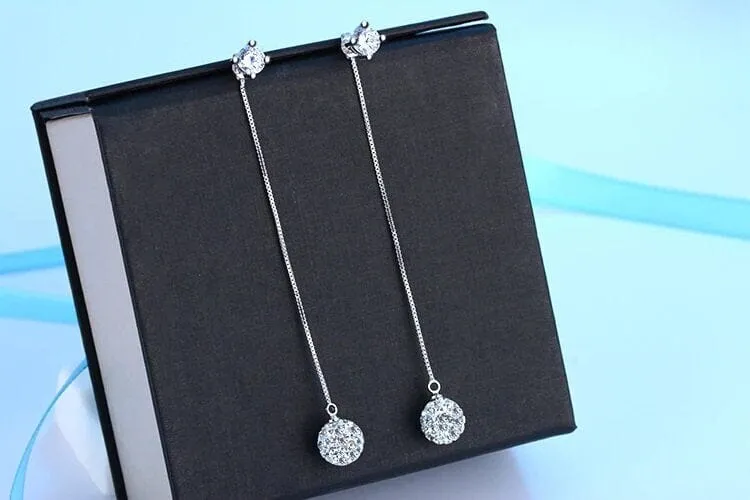 Chain Dangle Ear Jacket 2-in-1 Earrings, Bridal 925 Sterling Silver Post Earrings, Wedding CZ Diamond Ear Studs