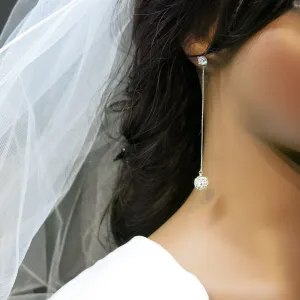 Chain Dangle Ear Jacket 2-in-1 Earrings, Bridal 925 Sterling Silver Post Earrings, Wedding CZ Diamond Ear Studs