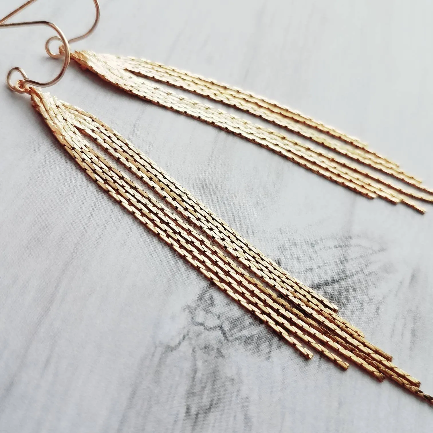 Chain Fringe Earrings, 14K gold fill hooks, long gold chain earring, flexible strands, gold tassel earring, flowing sexy earring v shape