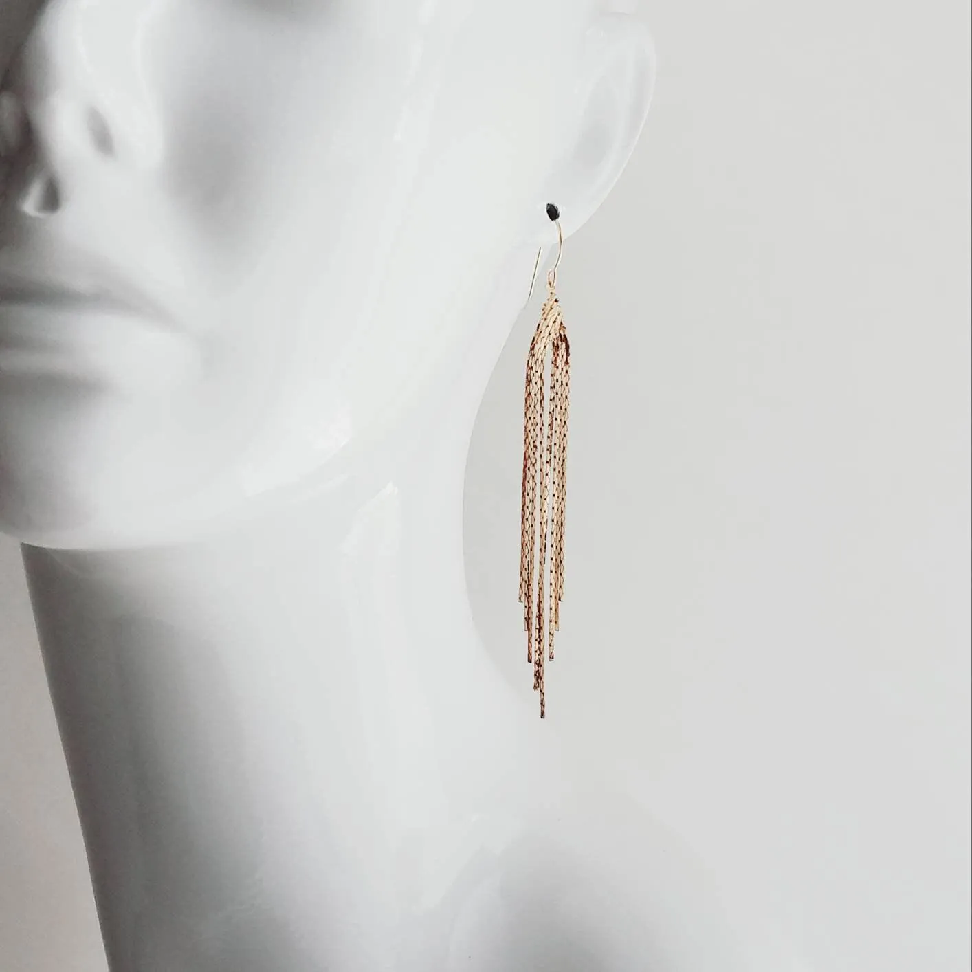 Chain Fringe Earrings, 14K gold fill hooks, long gold chain earring, flexible strands, gold tassel earring, flowing sexy earring v shape
