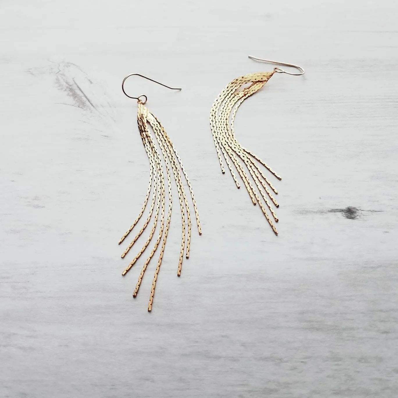 Chain Fringe Earrings, 14K gold fill hooks, long gold chain earring, flexible strands, gold tassel earring, flowing sexy earring v shape