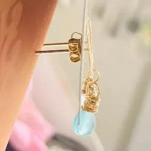 Chalcedony and Medallion Stud Earrings, Gold wrapped Gemstone Earrings, Gold Dangle Earrings