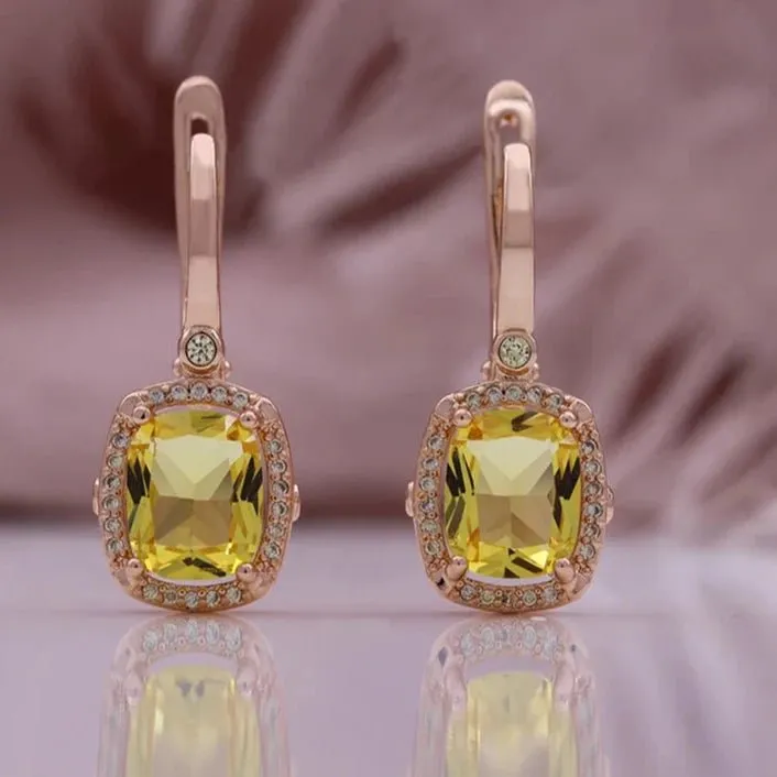 Champagne Natural Zircon Ring Earrings 585 Rose Gold Jewelry Set for Women