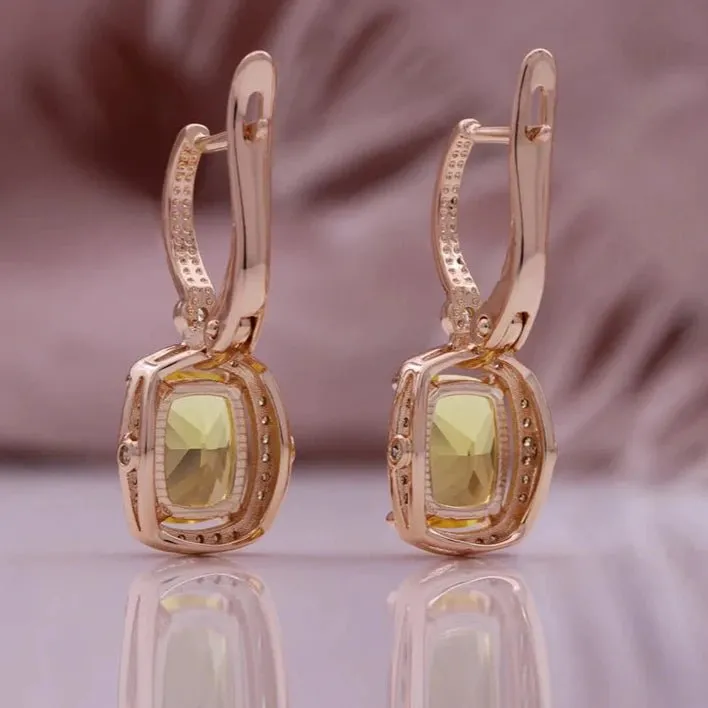 Champagne Natural Zircon Ring Earrings 585 Rose Gold Jewelry Set for Women