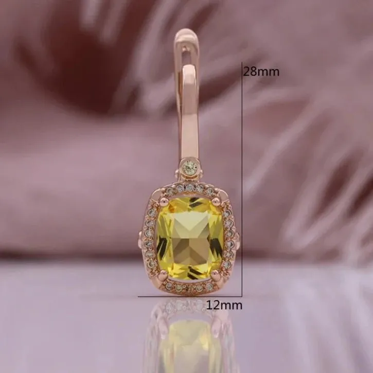 Champagne Natural Zircon Ring Earrings 585 Rose Gold Jewelry Set for Women