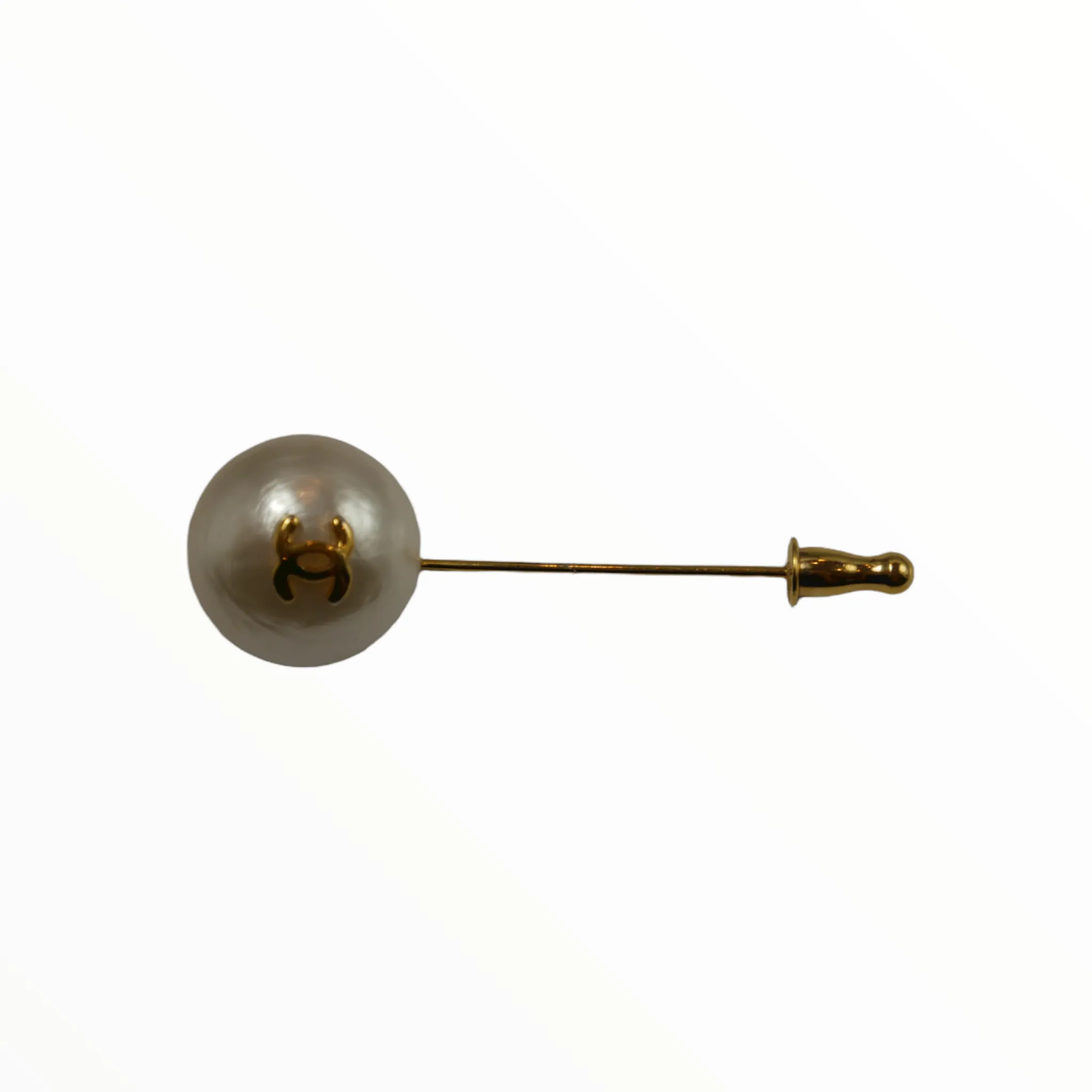 Chanel pearl brooches with gold logo